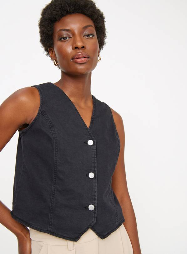 Black Washed Denim Waistcoat 10